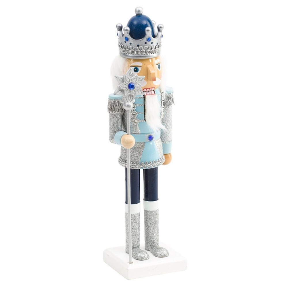 Wooden Christmas Nutcracker, 14", WHITE MALE SNOW KING, BLUE & SILVER STAFF, MAR